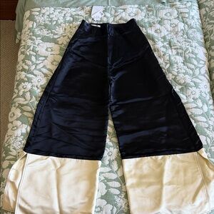 Beaufille Black and Cream Wide-Leg Trousers